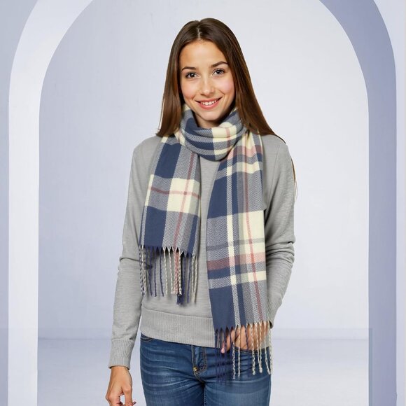 Women's Navy Beige Red Scarf Fashion Long Plaid Shawls Wraps Big Grid Winter - Picture 3 of 7